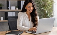 Consultora Presticorp trabajando en una computadora