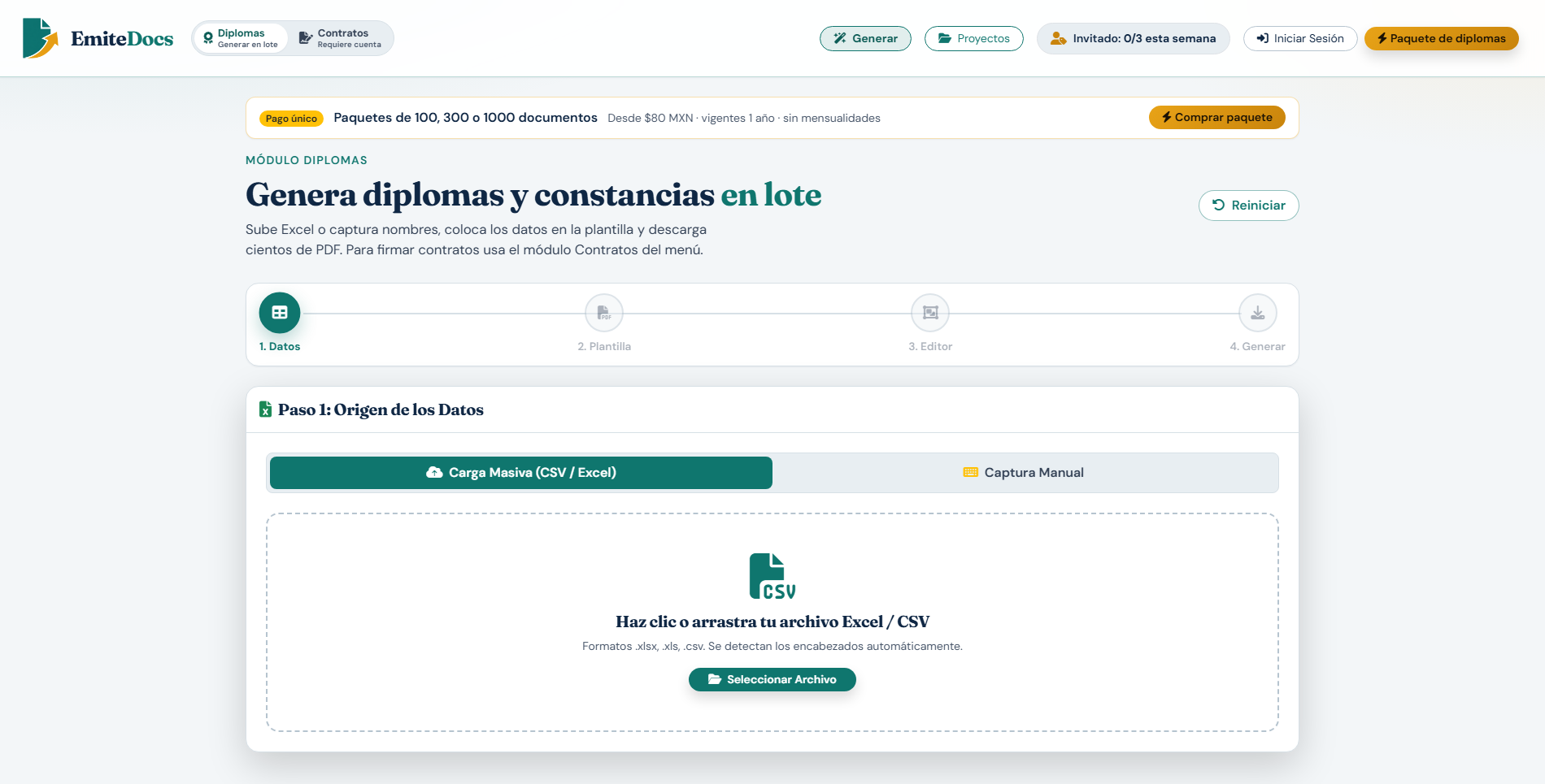 Plataforma EmiteDocs para documentos en lote