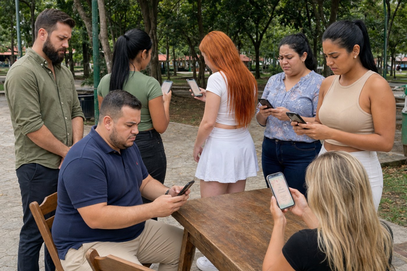 Personas revisando invitaciones digitales gratuitas genéricas en el celular