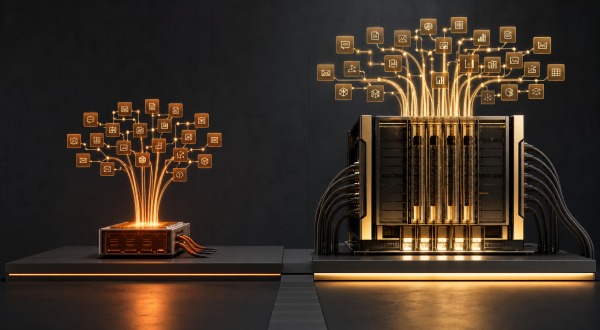 Comparación visual entre un sistema de IA eficiente y uno de mayor escala computacional