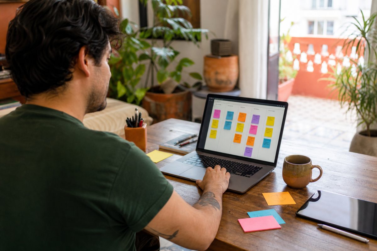 Freelance organizando proyectos de clientes en un tablero personal de MiniTrello