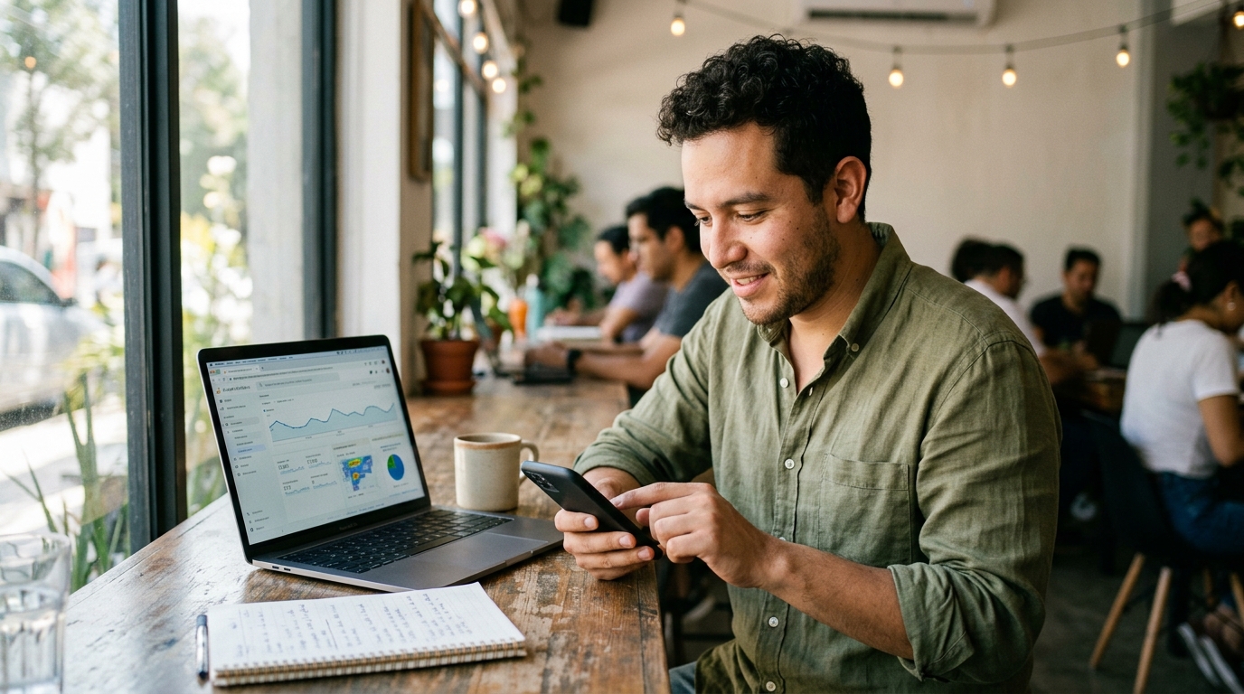 Female entrepreneur touching a slow form on her cell phone