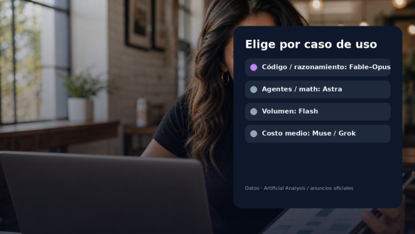 Analista latina eligiendo modelo según caso de uso: código, agentes, volumen o precio