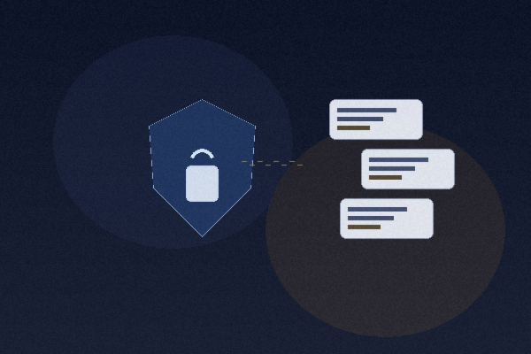 Ilustración de escudo y documentos bajo controles de privacidad