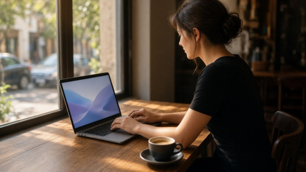 Laptop Android en café