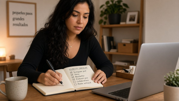 Fundadora latina de pyme armando checklist de visibilidad en chats de IA antes de invertir en publicidad