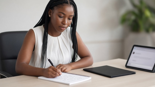 Consultora con trenzas pide ayuda con notas anonimizadas, no con el Excel original