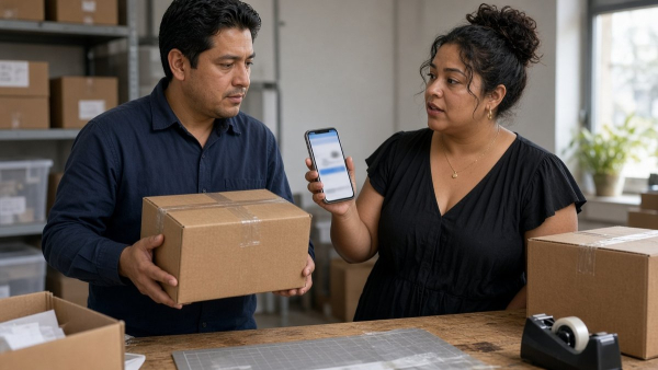 Vendedor comparte el número de guía con un cliente por mensaje