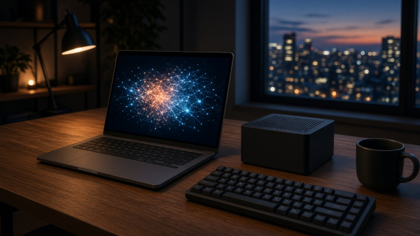 Laptop y estación compacta para ejecutar modelos de IA de forma local en un escritorio