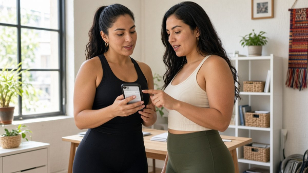 Equipo de una pyme prueba juntos la tienda en línea en un celular