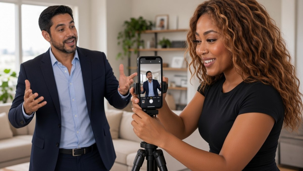 Dos socios graban con el celular un video corto para explicar su idea antes de programarla